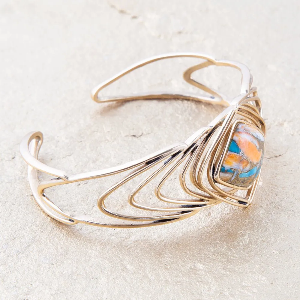Arrows Blue Turquoise and Orange Spiny Oyster Matrix Golden Cuff Bracelet sold by Barse product image thumbnail 3