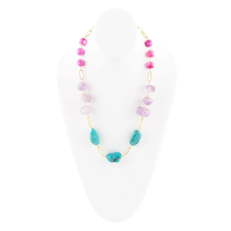 Purple Periwinkle Amethyst and Blue Turquoise Long Golden Necklace sold by Barse product image thumbnail 3