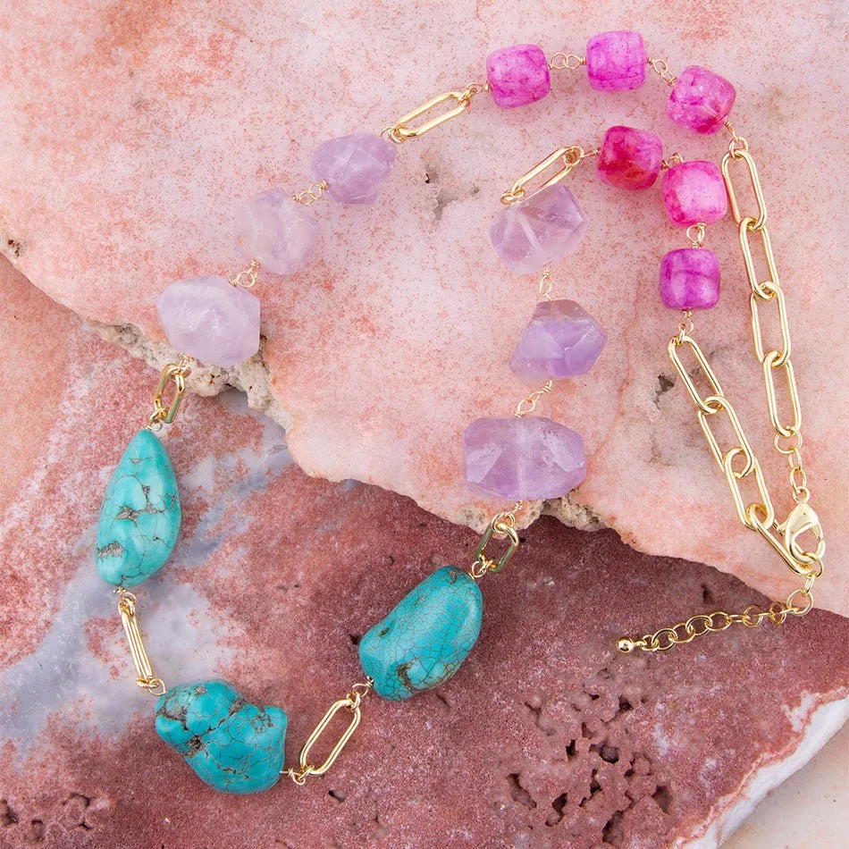 Purple Periwinkle Amethyst and Blue Turquoise Long Golden Necklace sold by Barse product image thumbnail 2