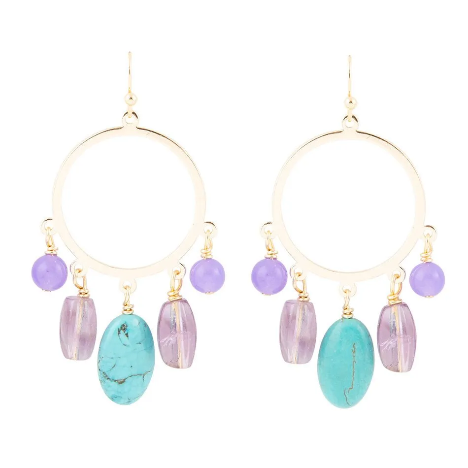 Purple Periwinkle Amethyst and Blue Magnesite Golden Chandelier Earrings sold by Barse