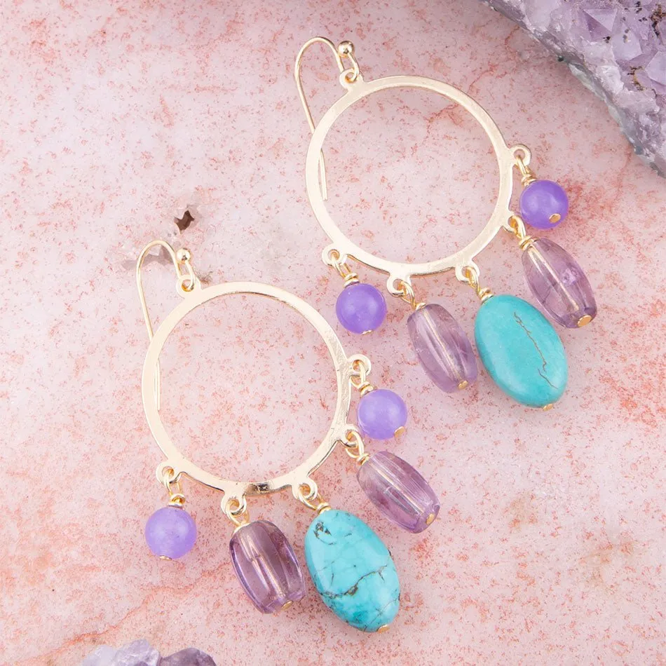 Purple Periwinkle Amethyst and Blue Magnesite Golden Chandelier Earrings sold by Barse product image thumbnail 2