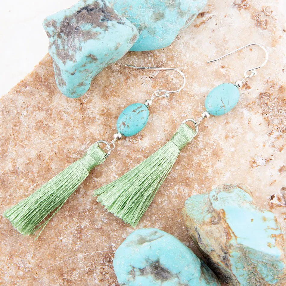 Frill Seeker Green Tassel and Sterling Silver Earrings sold by Barse product image thumbnail 2