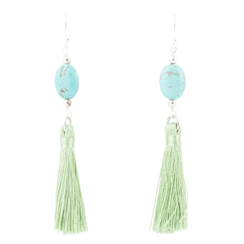 Frill Seeker Green Tassel and Sterling Silver Earrings sold by Barse