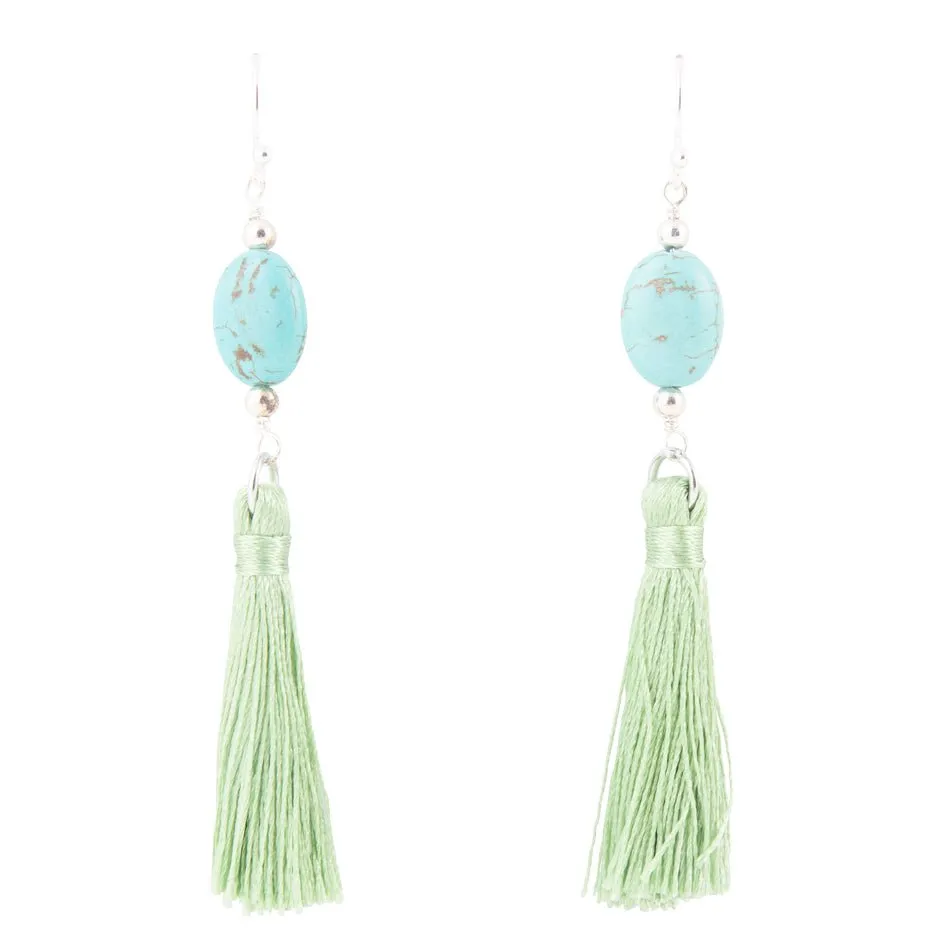 Frill Seeker Green Tassel and Sterling Silver Earrings sold by Barse