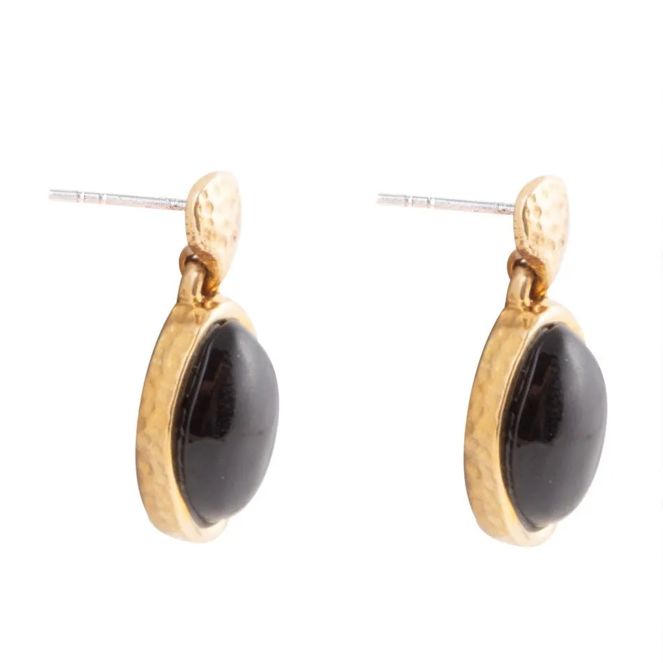 Black Onyx Hammered Post Drop Golden Earrings sold by Barse product image thumbnail 3