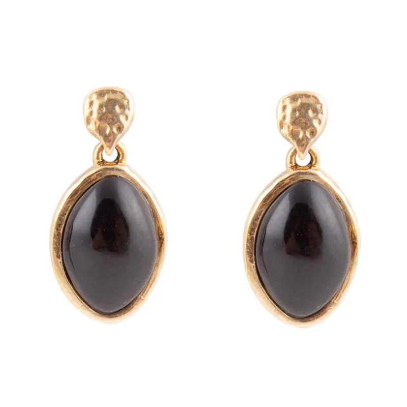 Black Onyx Hammered Post Drop Golden Earrings sold by Barse