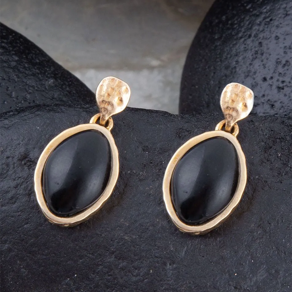 Black Onyx Hammered Post Drop Golden Earrings sold by Barse product image thumbnail 2