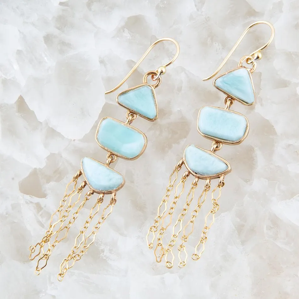 Ohana Blue Larimar Golden Chandelier Drop Earrings sold by Barse product image thumbnail 3