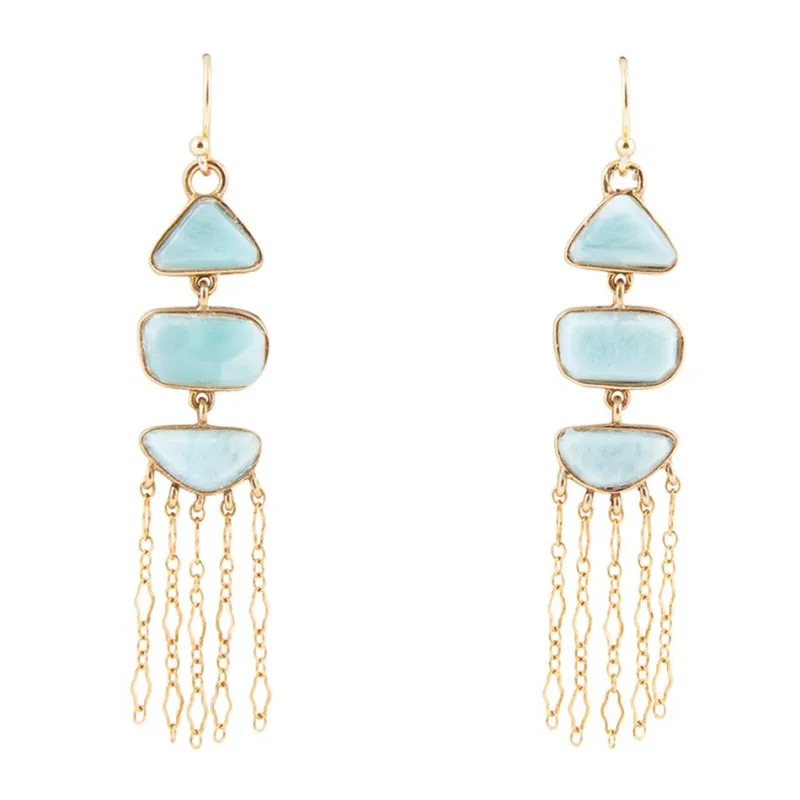 Ohana Blue Larimar Golden Chandelier Drop Earrings made by Barse