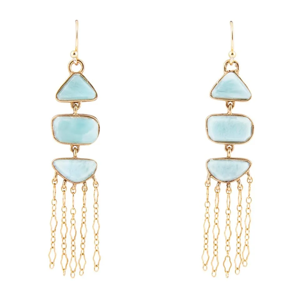 Ohana Blue Larimar Golden Chandelier Drop Earrings sold by Barse