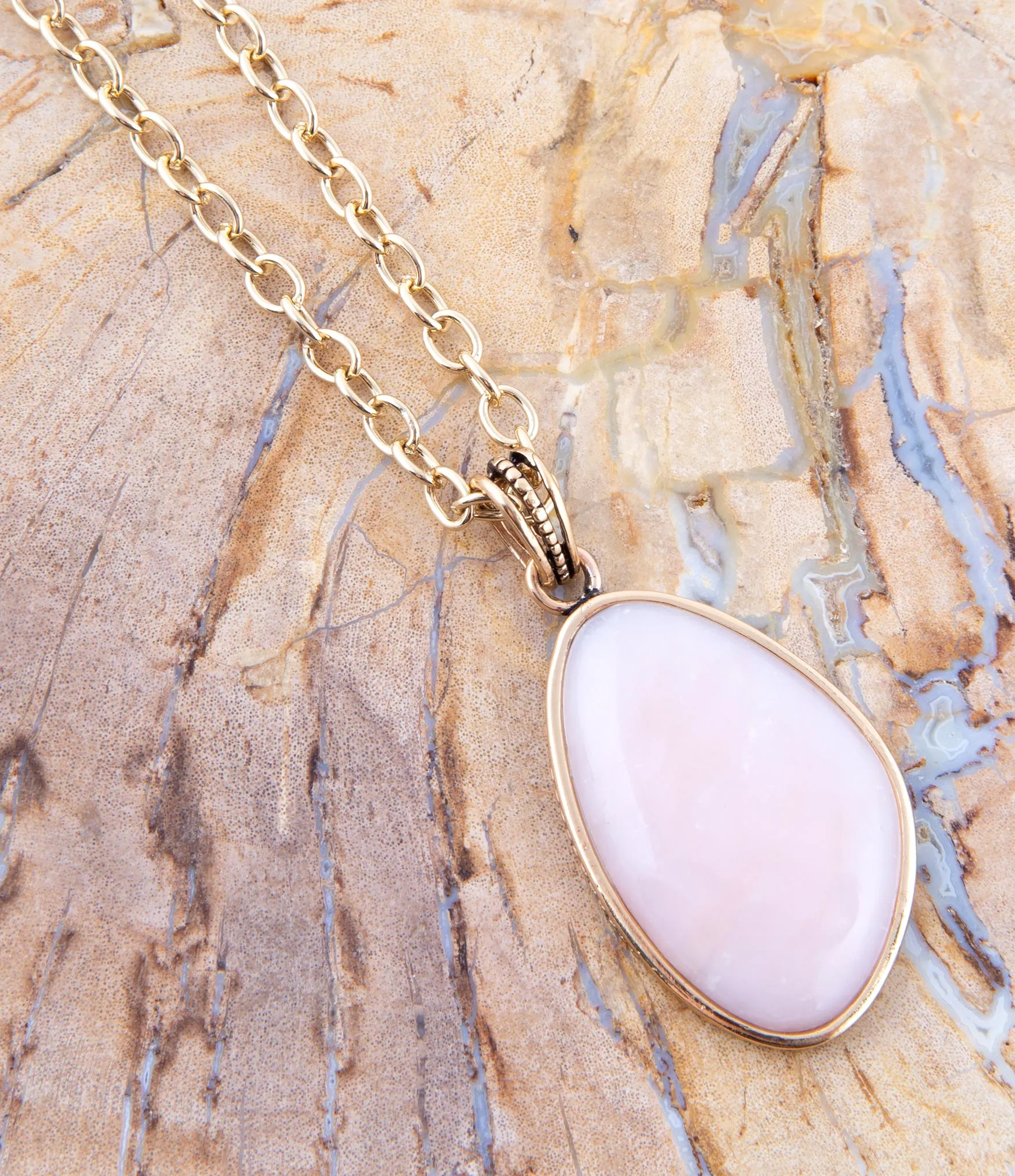 Aruba Pink Opal Golden Pendant Necklace sold by Barse product image thumbnail 2