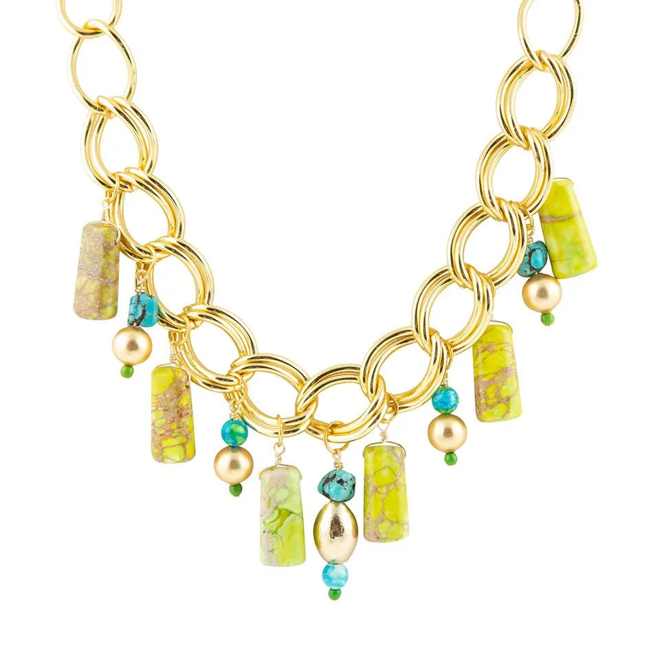 Lime Green Jasper Charm Golden Necklace sold by Barse