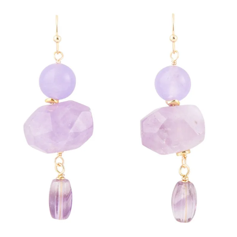 Purple Periwinkle Amethyst Golden Drop Earrings sold by Barse