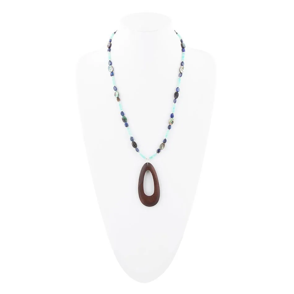 Ajo Blue Abalone and Amazonite Wood Pendant Necklace sold by Barse product image thumbnail 3