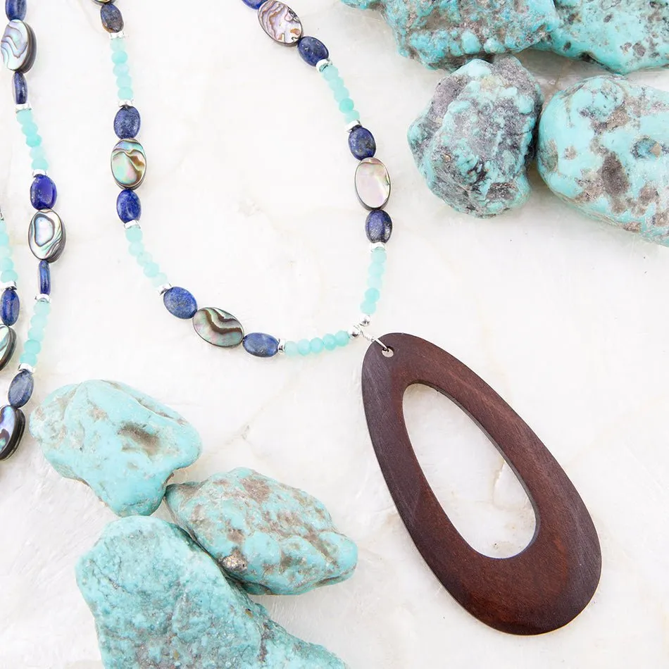 Ajo Blue Abalone and Amazonite Wood Pendant Necklace sold by Barse product image thumbnail 2