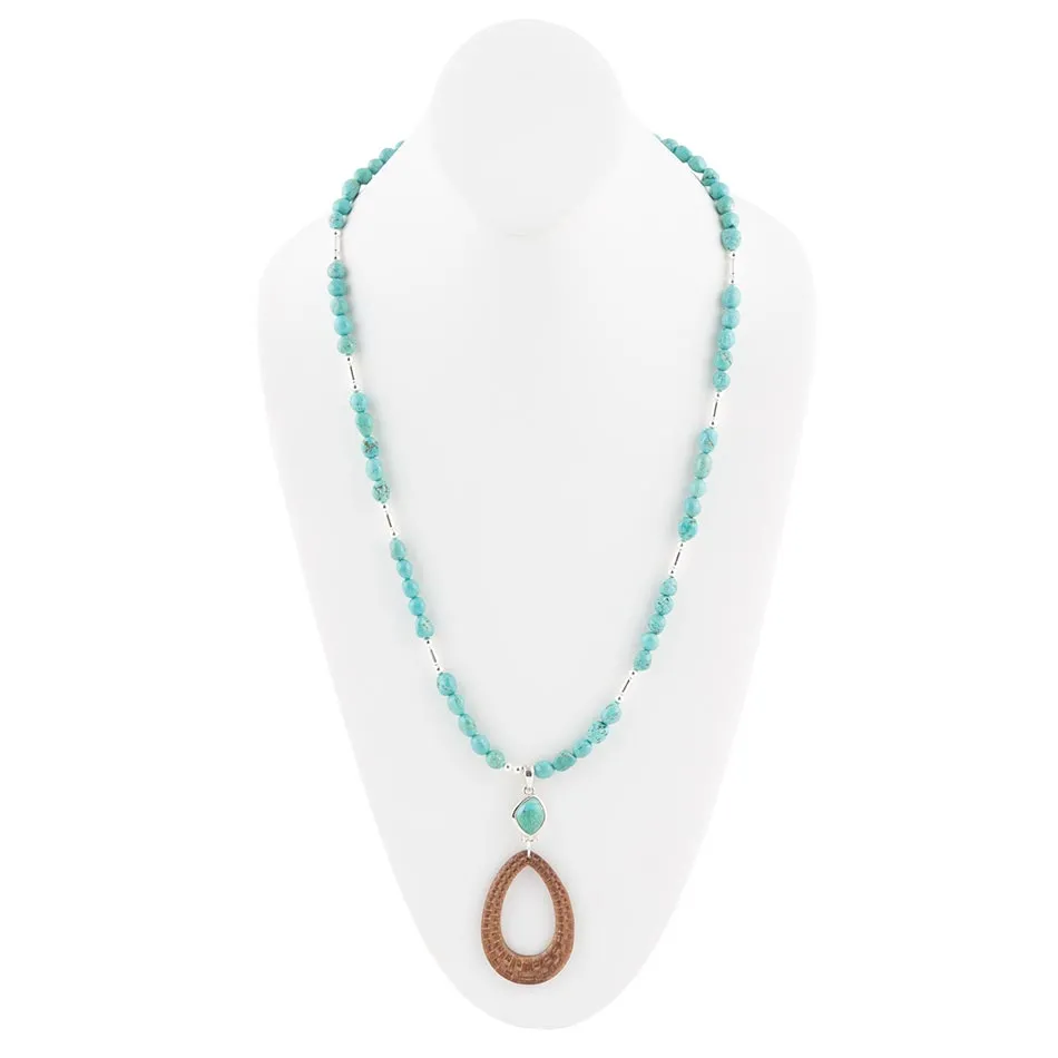 Blue Turquoise and Brown Woven Wood Pendant Sterling Silver Necklace sold by Barse product image thumbnail 3