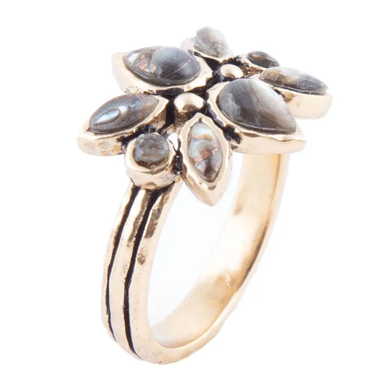 Floral Blue Abalone Golden Bronze Ring sold by Barse