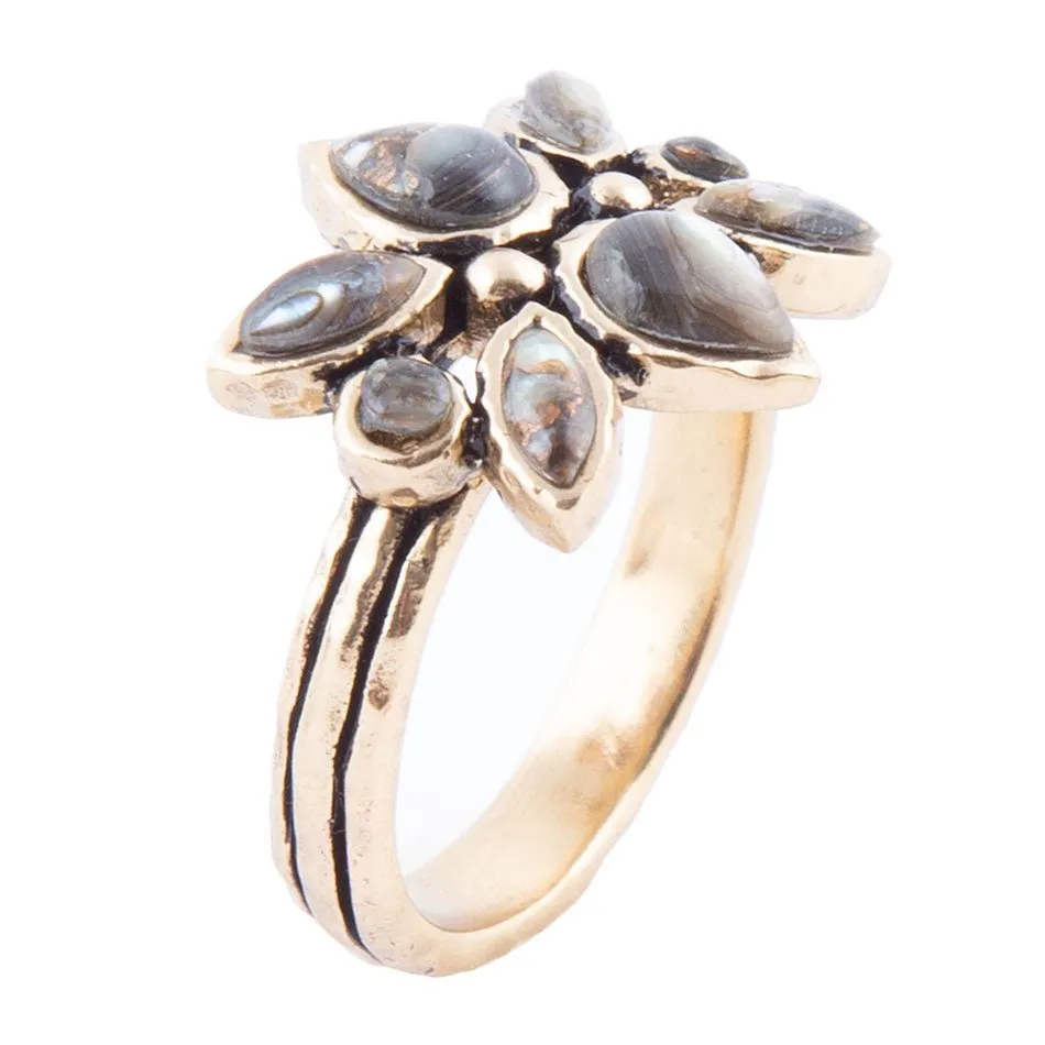 Floral Blue Abalone Golden Bronze Ring sold by Barse