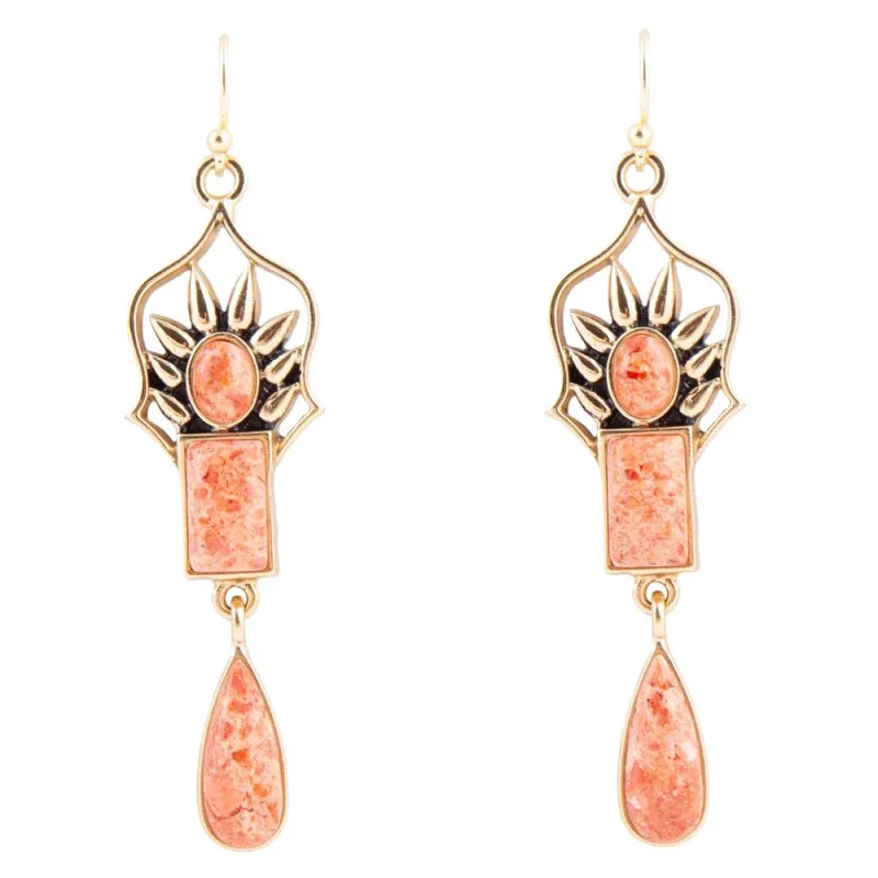 Albie Orange Sponge Coral and Golden Drop Earrings sold by Barse
