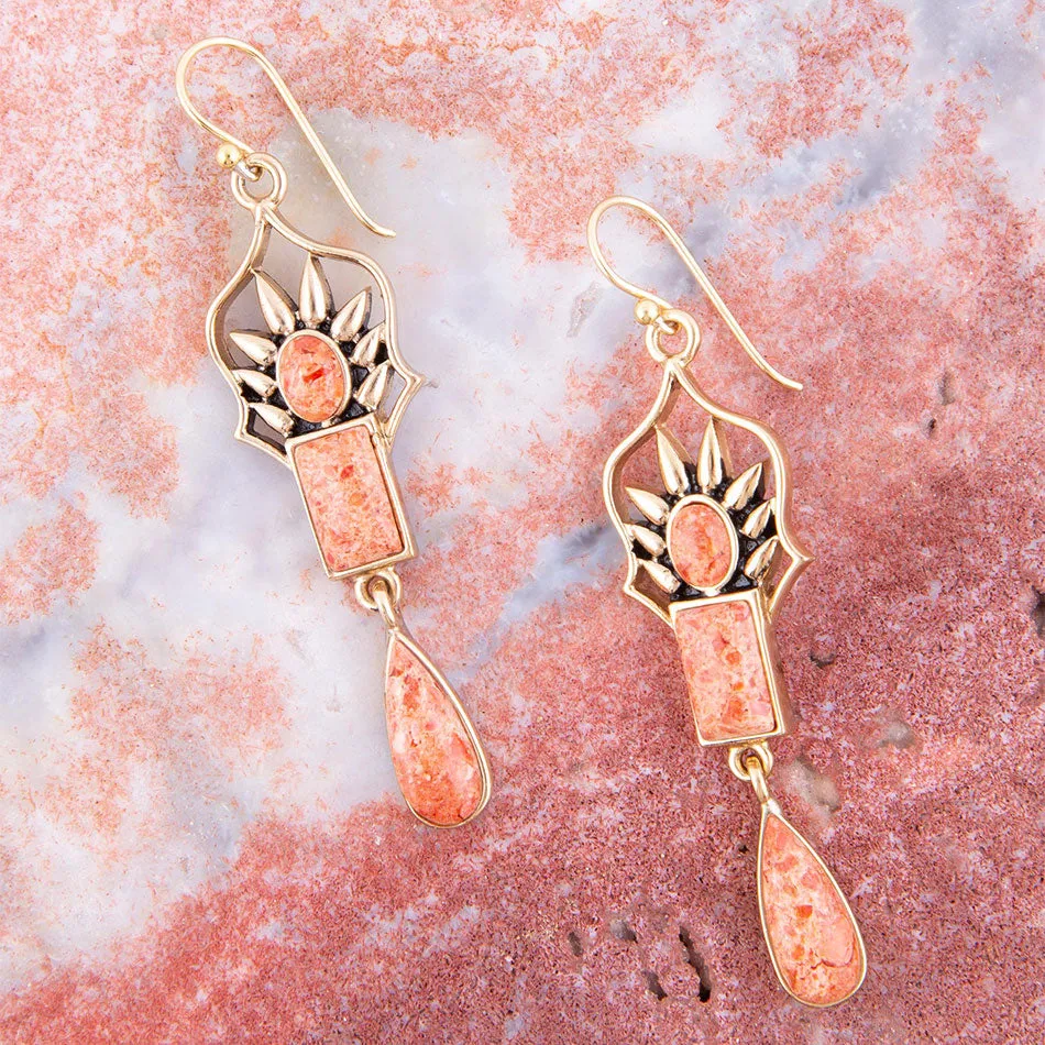 Albie Orange Sponge Coral and Golden Drop Earrings sold by Barse product image thumbnail 2