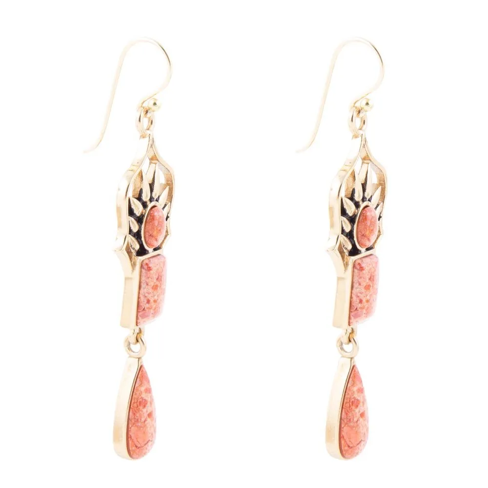 Albie Orange Sponge Coral and Golden Drop Earrings sold by Barse product image thumbnail 3