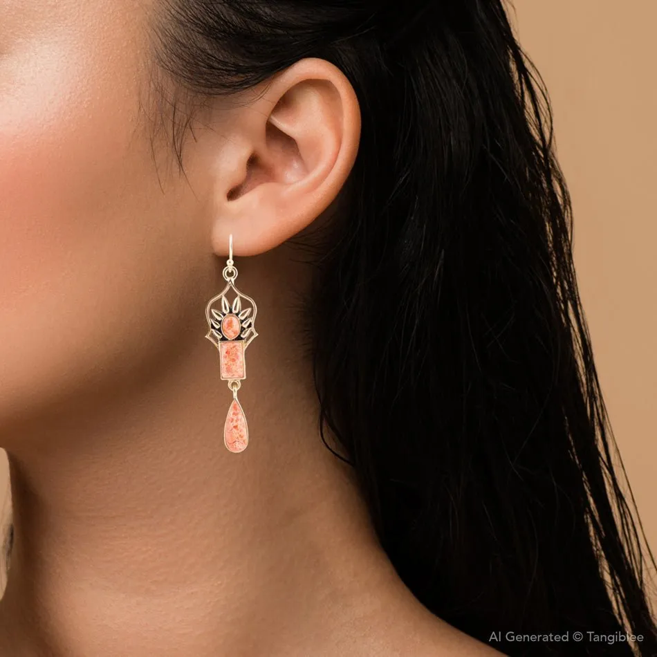 Albie Orange Sponge Coral and Golden Drop Earrings sold by Barse product image thumbnail 4