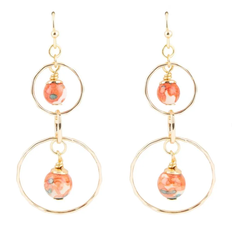 Canyon Red Magnesite Double Drop Golden Earrings sold by Barse