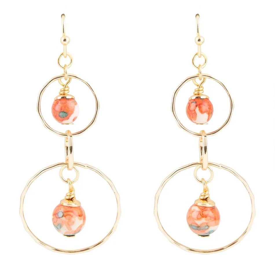 Canyon Red Magnesite Double Drop Golden Earrings sold by Barse