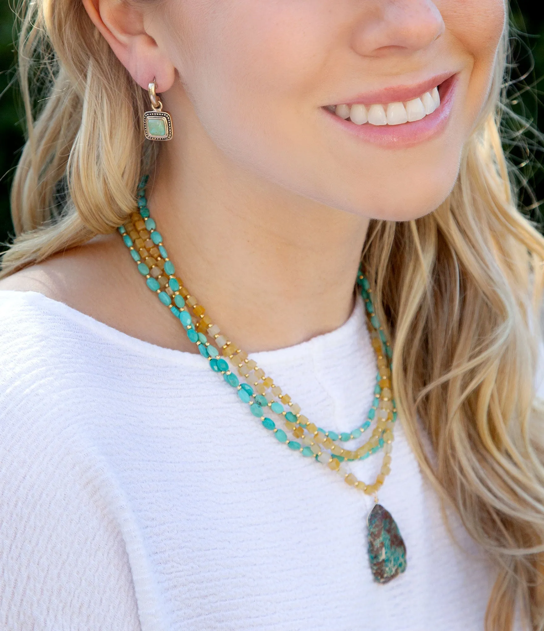 Blue Turquoise and Yellow Citrine Multi-Layer Golden Necklace sold by Barse product image thumbnail 2