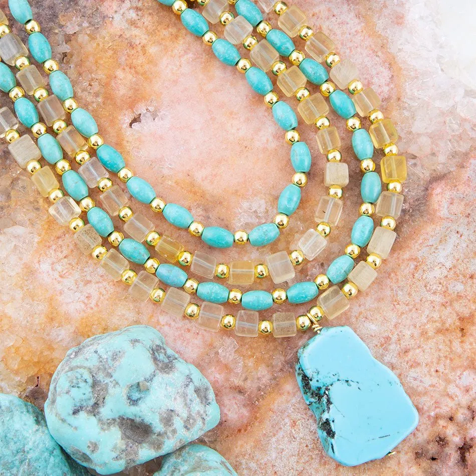 Blue Turquoise and Yellow Citrine Multi-Layer Golden Necklace sold by Barse product image thumbnail 3