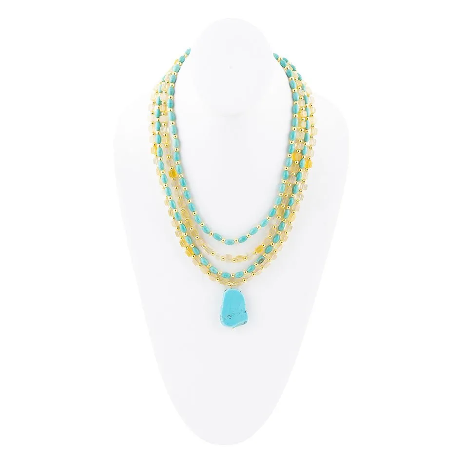 Blue Turquoise and Yellow Citrine Multi-Layer Golden Necklace sold by Barse product image thumbnail 4