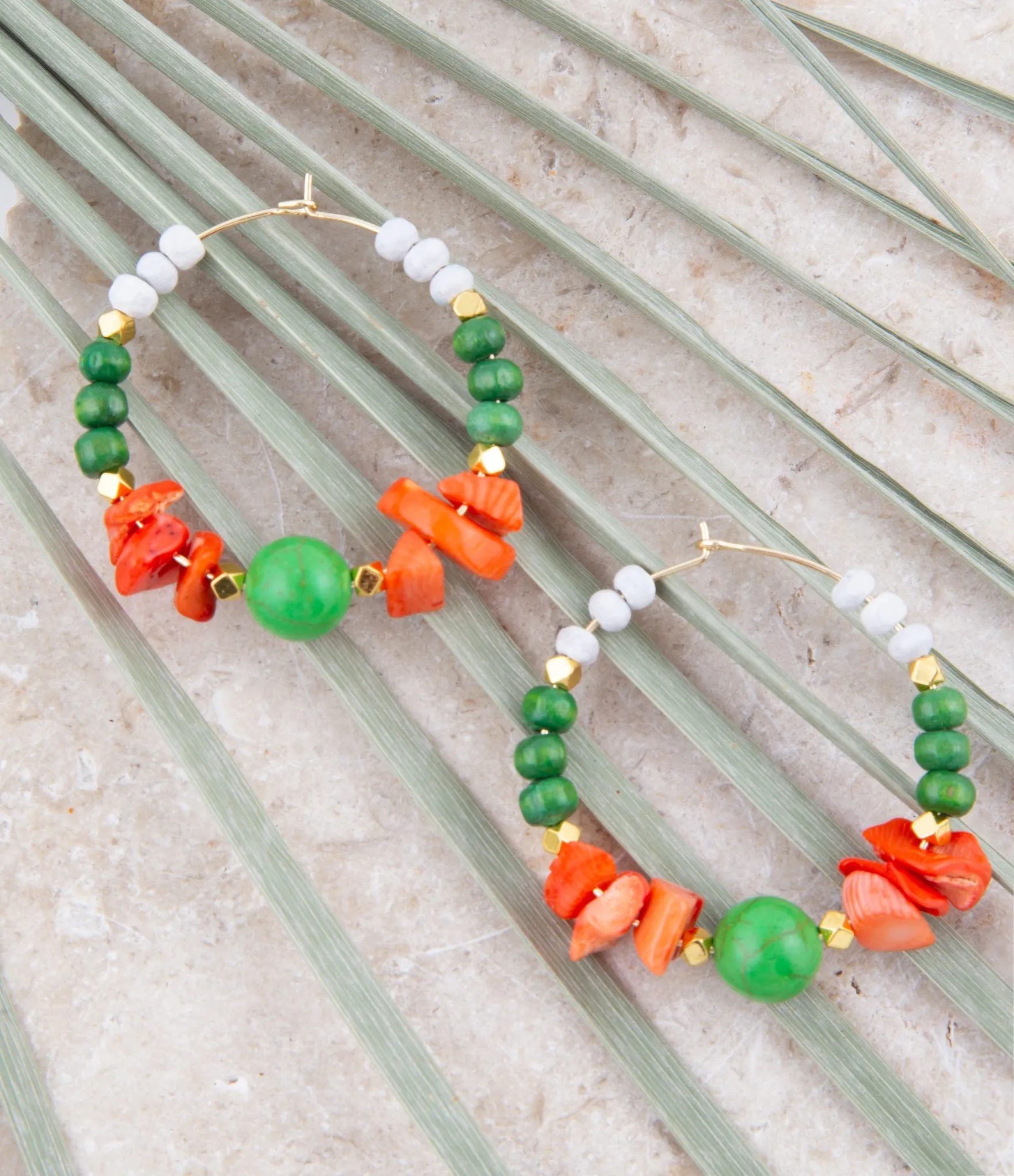 Green and Orange Coral Golden Hoop Earrings sold by Barse product image thumbnail 2
