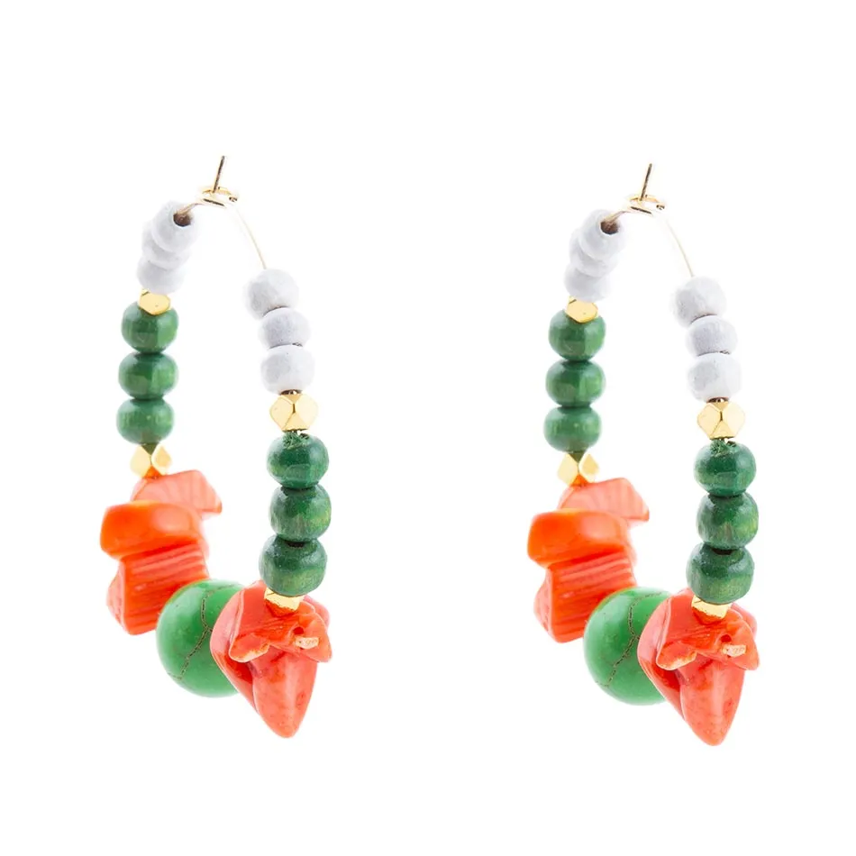 Green and Orange Coral Golden Hoop Earrings sold by Barse product image thumbnail 3
