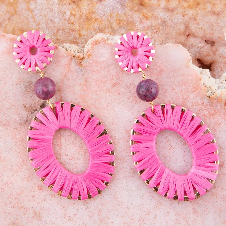 Pink Magenta Dreams Round Golden Earrings sold by Barse product image thumbnail 2