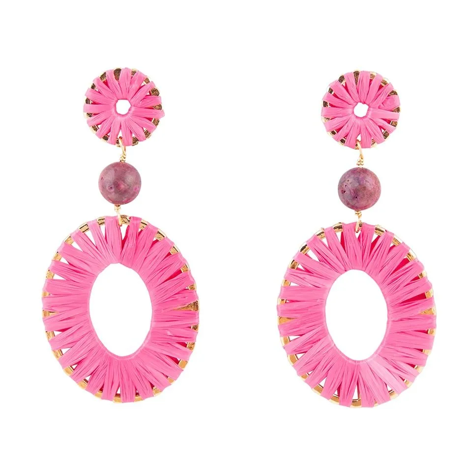 Pink Magenta Dreams Round Golden Earrings sold by Barse