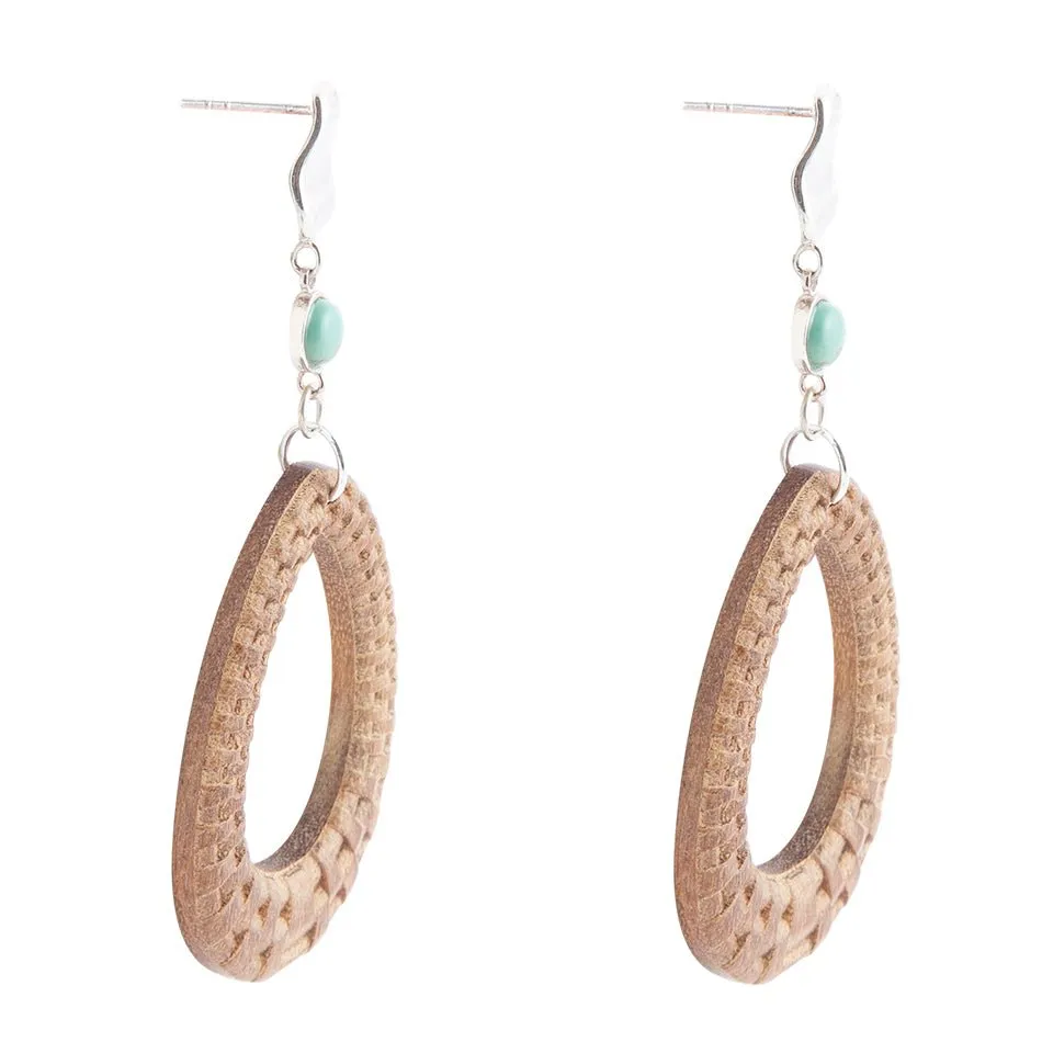 Blue Turquoise Top Carved Wood Sterling Silver Earrings sold by Barse product image thumbnail 3