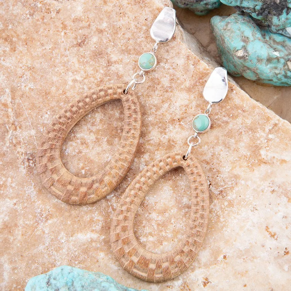 Blue Turquoise Top Carved Wood Sterling Silver Earrings sold by Barse product image thumbnail 2