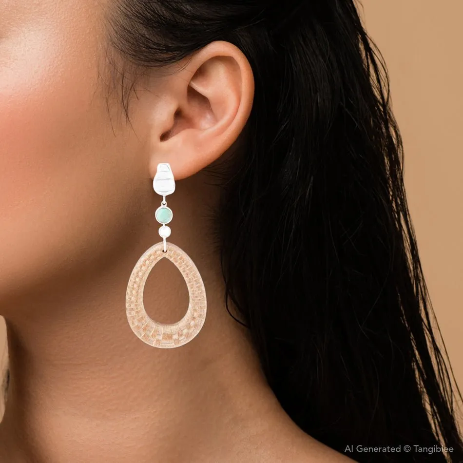 Blue Turquoise Top Carved Wood Sterling Silver Earrings sold by Barse product image thumbnail 4