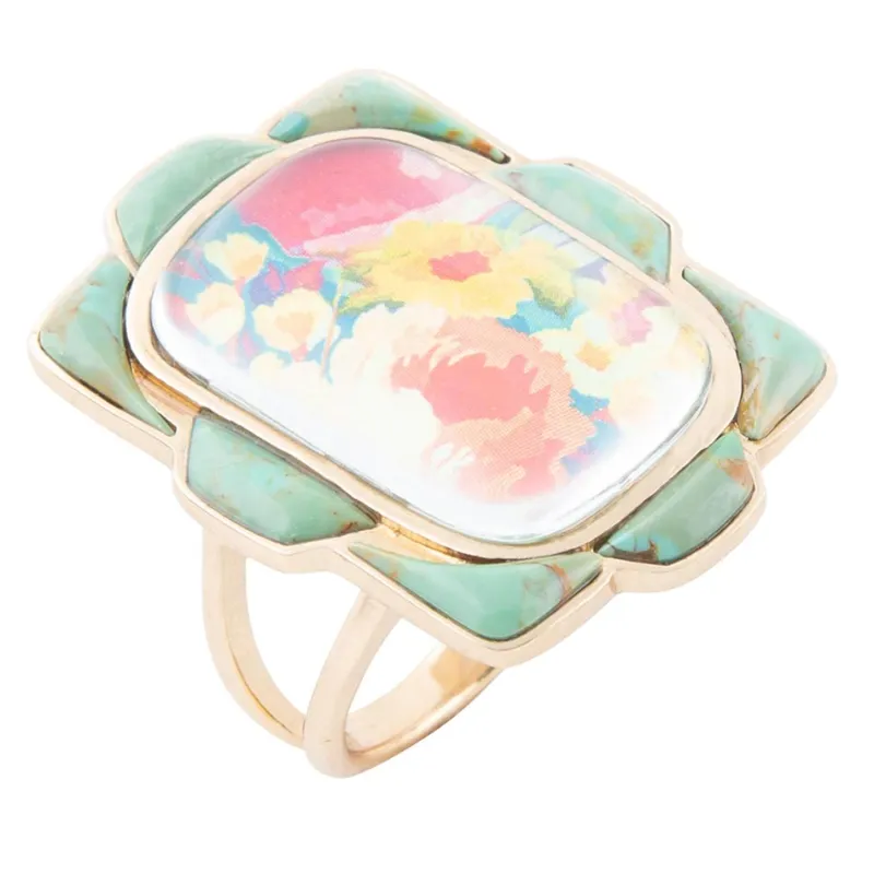 Scenic Floral Blue Turquoise Golden Ring sold by Barse