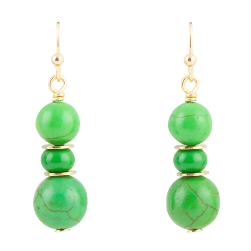 Vibrant Green Magnesite Golden Drop Earrings sold by Barse
