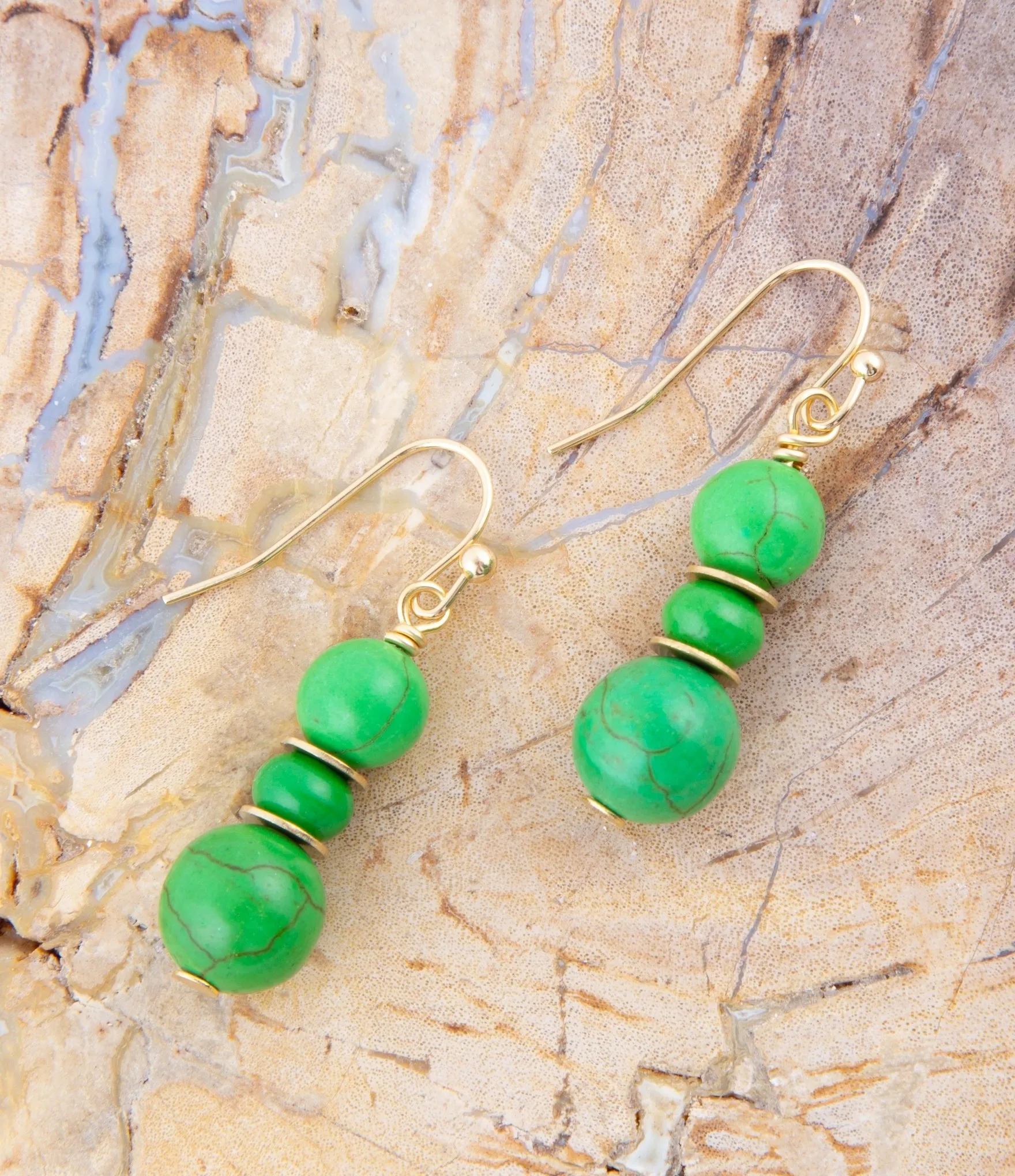 Vibrant Green Magnesite Golden Drop Earrings sold by Barse product image thumbnail 2