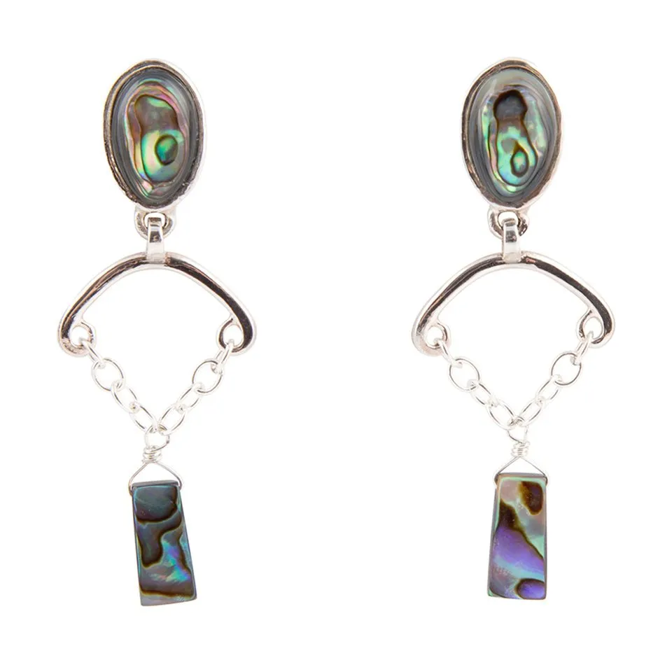 Blue Abalone Drop Chain Sterling Silver Earrings sold by Barse