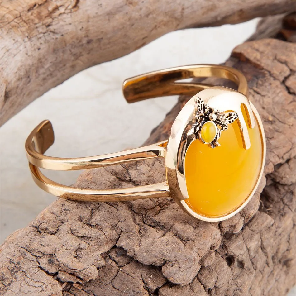 Honey Bee Yellow Agate Golden Cuff Bracelet sold by Barse product image thumbnail 2