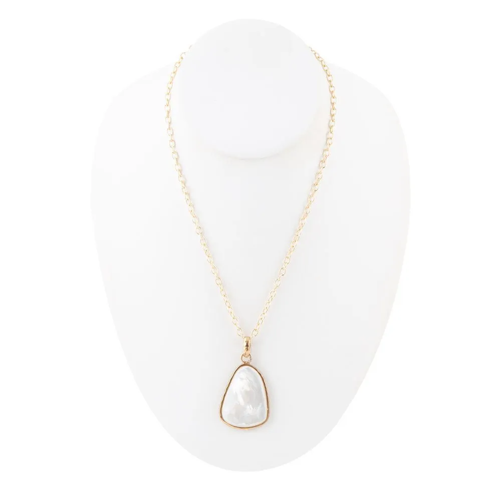 White Mother of Pearl Teardrop Golden Pendant Necklace sold by Barse product image thumbnail 2