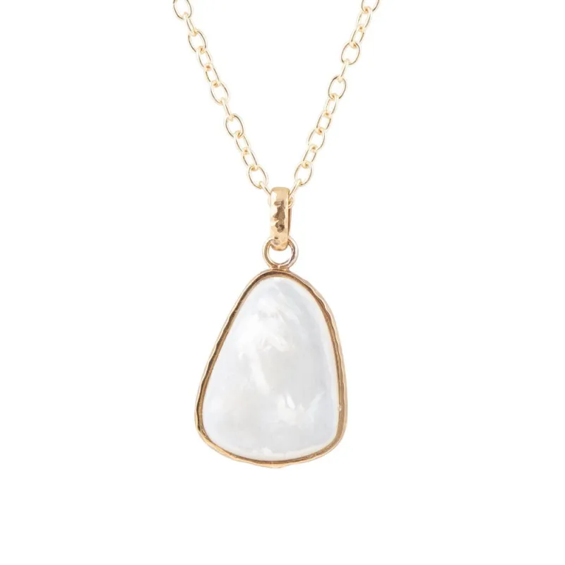White Mother of Pearl Teardrop Golden Pendant Necklace sold by Barse