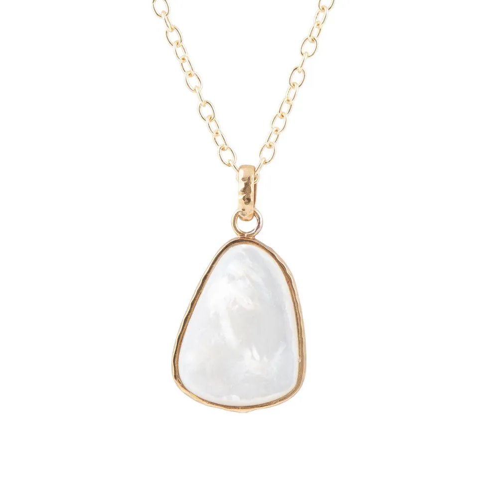 White Mother of Pearl Teardrop Golden Pendant Necklace sold by Barse