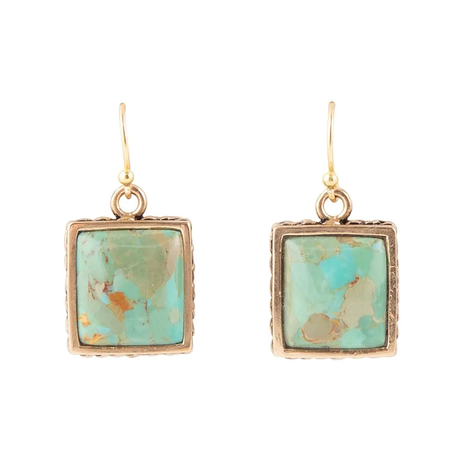 Squared Up Blue Turquoise Golden Drop Earrings sold by Barse