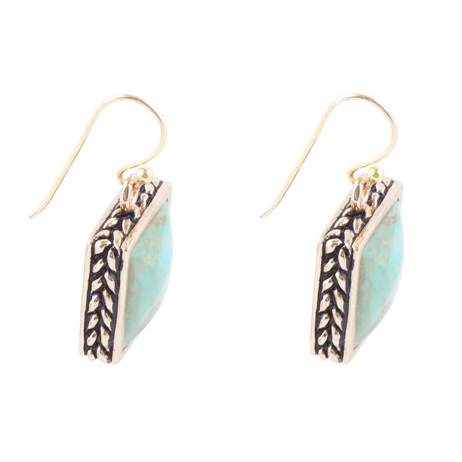 Squared Up Blue Turquoise Golden Drop Earrings sold by Barse product image thumbnail 3