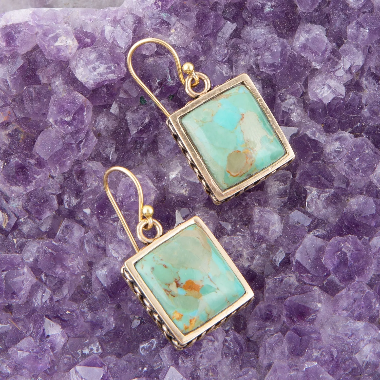 Squared Up Blue Turquoise Golden Drop Earrings sold by Barse product image thumbnail 2