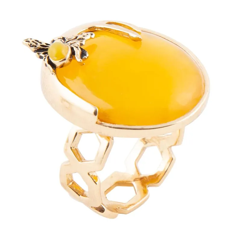 Honey Bee Yellow Agate Golden Ring sold by Barse